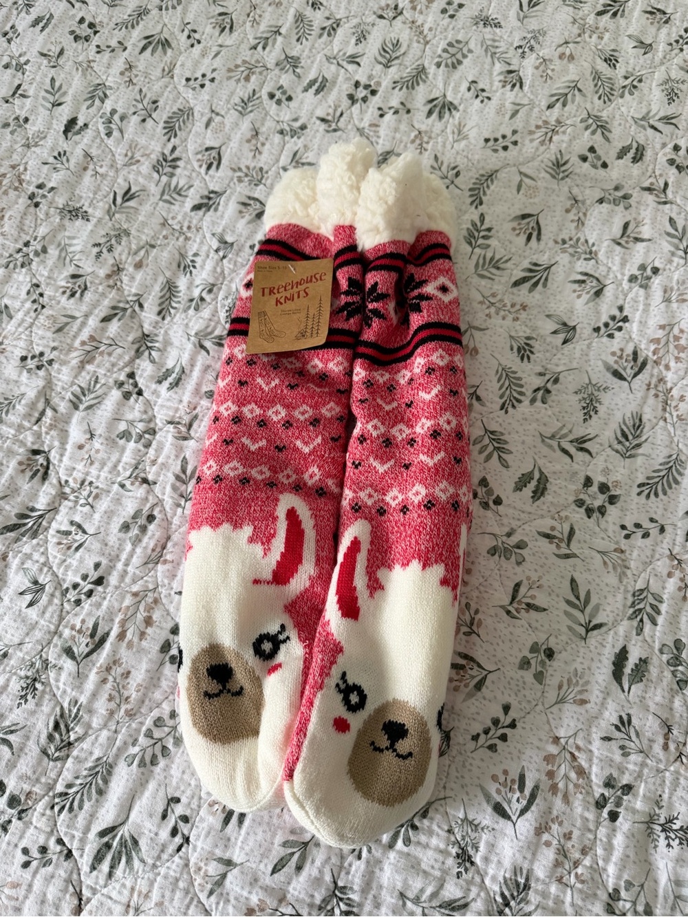 Treehouse Knits Llama Sherpa Lined Fleece Socks Knee High Cozy